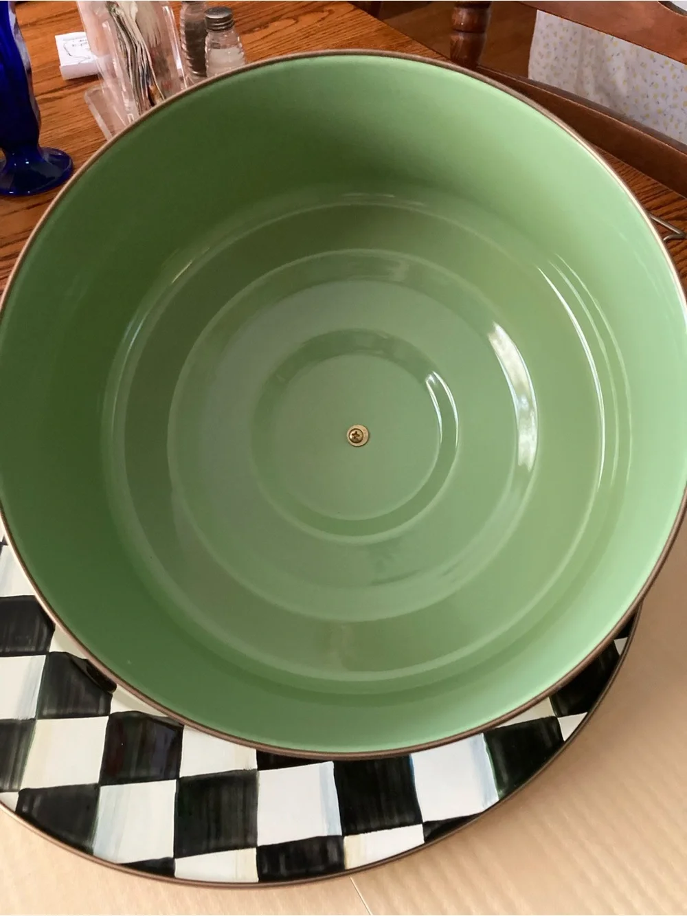MacKenzie-Childs Floral Mint Cake Dome with Checker Plate